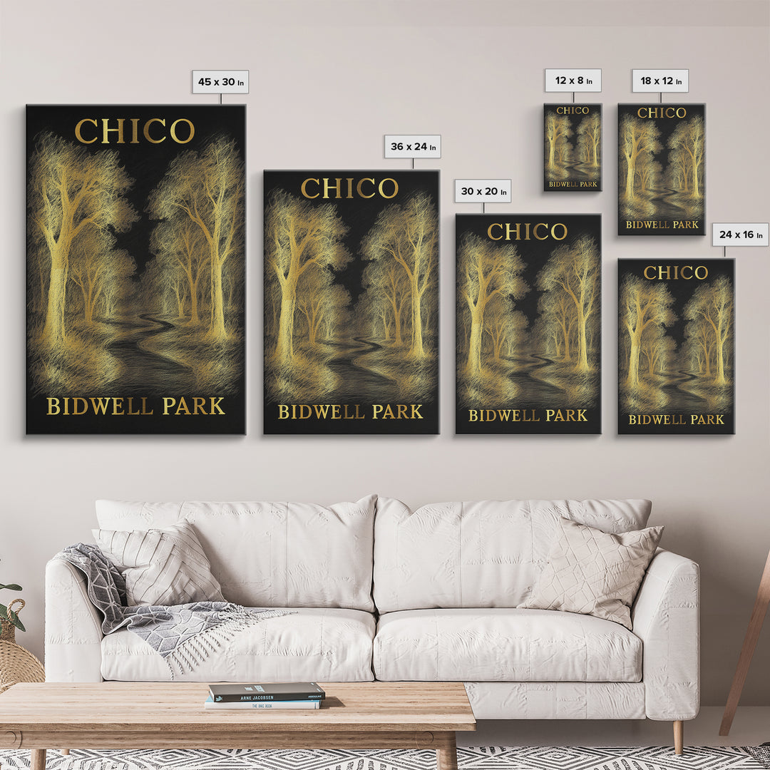 Chico California Travel Poster, Canvas Print, Black And Gold Line Art, Chico Wall Art, Wall Art, Vintage Travel Print, Travel Wall Art