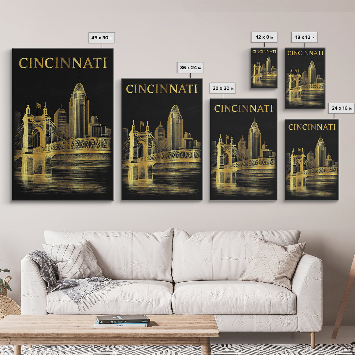 Cincinnati Ohio Travel Poster, Canvas Print, Dark Background Poster Art, Cincinnati Travel Art, Travel Art Print, Vintage Travel Print