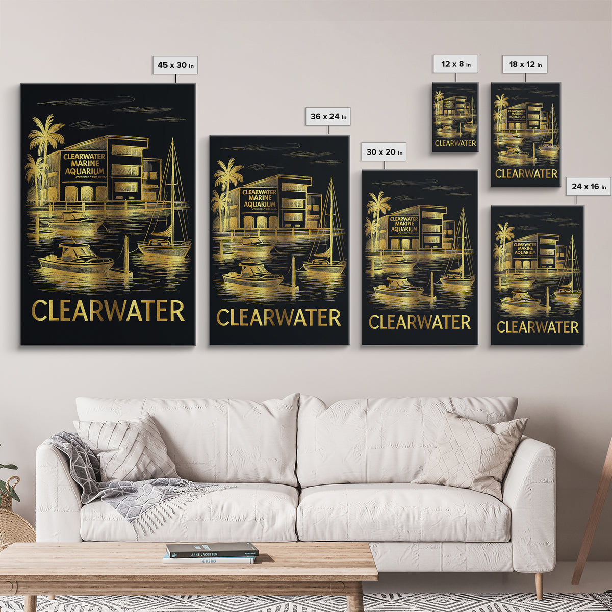 Clearwater Travel Poster, Canvas Print, Dark Background Poster Art, Clearwater Wall Art, Travel Wall Decor, City Travel Prints