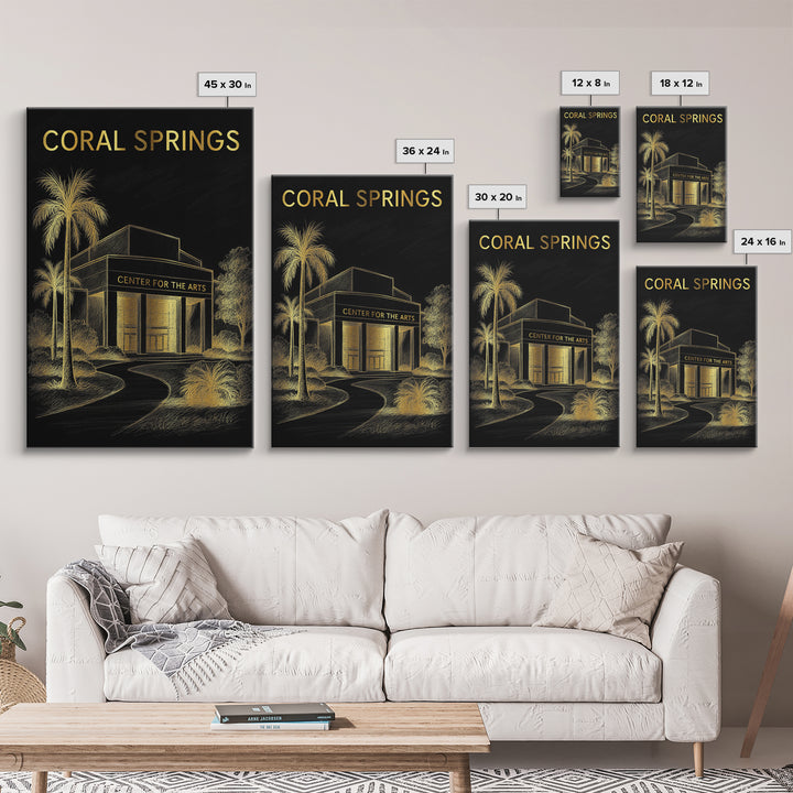Coral Springs Florida Travel Poster, Canvas Print, Gold Sketch Wall Art, Coral Springs City Art, Office Decor, Modern Wall Decor, Design 1