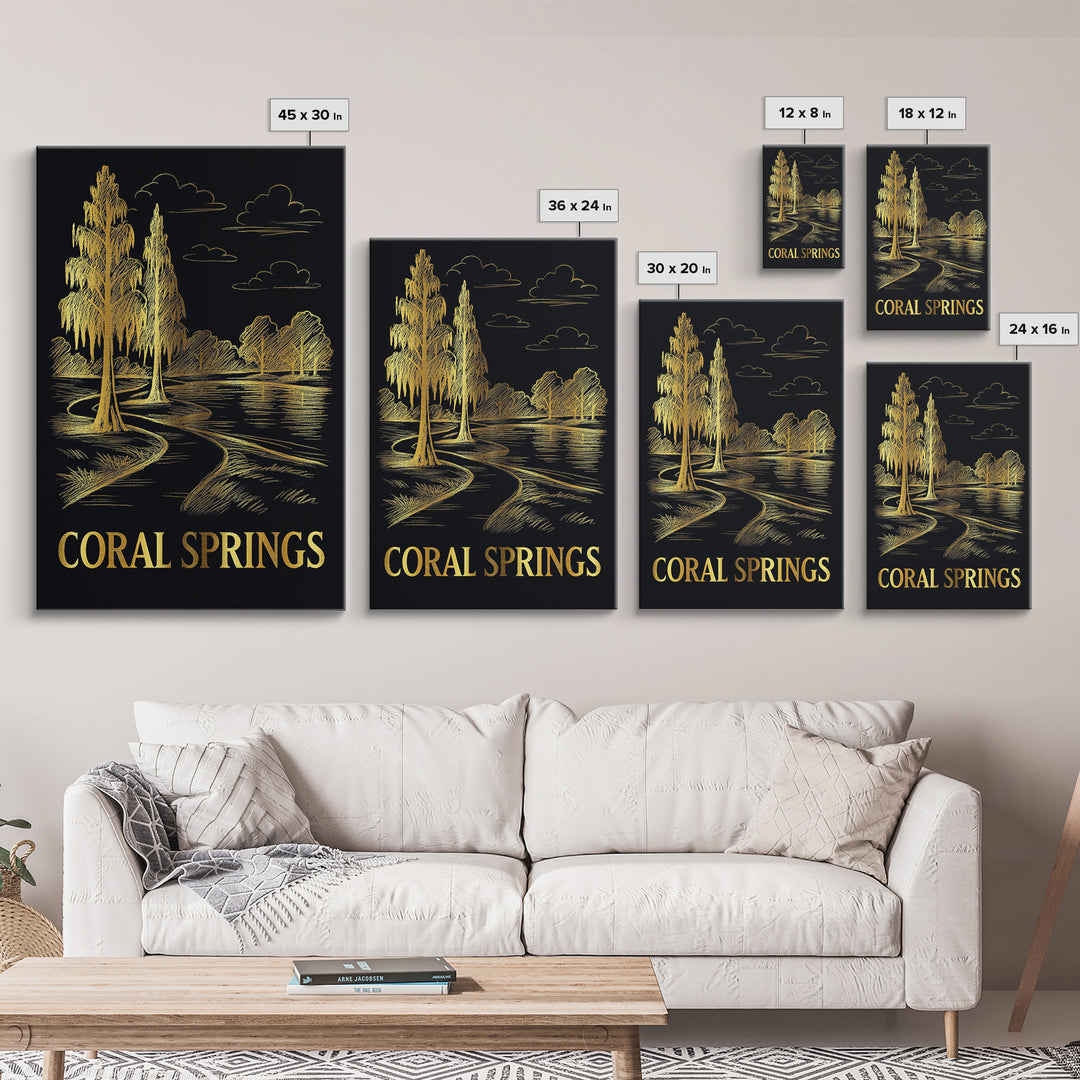 Coral Springs Travel Poster, Canvas Print, Dark Background Poster Art, Coral Springs Wall Art, Eclectic Wall Decor, Gift For Travelers