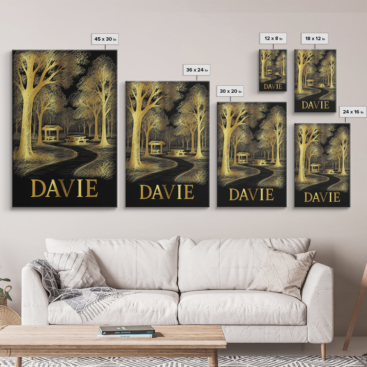 Davie Travel Poster, Framed Canvas Print, Elegant Gold City Art, Davie Travel Art, Vintage City Poster, Living Room Wall Art, Design 2