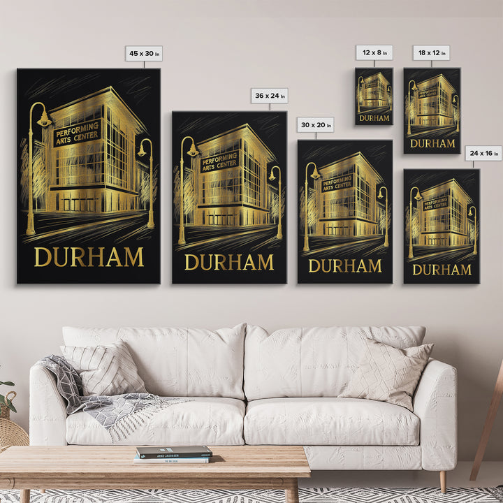 Durham Travel Poster, Framed Canvas Print, Elegant Gold City Art, Durham Wall Art, Vintage City Art, Living Room Wall Art, City Art Print