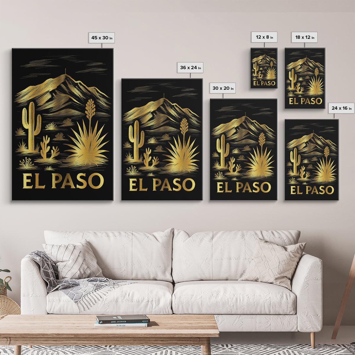El Paso Travel Poster, Canvas Print, Elegant Gold City Art, El Paso City Art, Vintage City Poster, Vintage Travel Print, Travel Poster Set