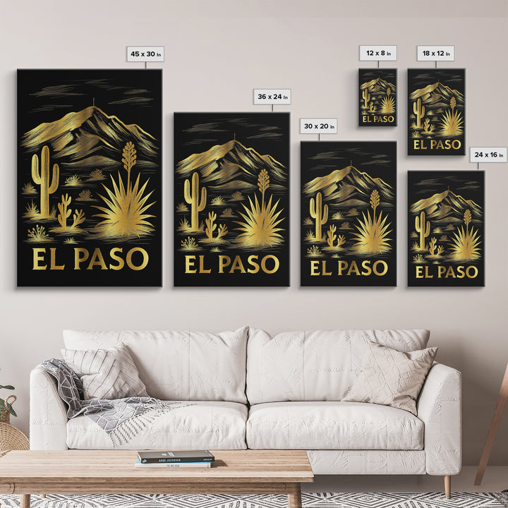 El Paso Travel Poster, Canvas Print, Elegant Gold City Art, El Paso City Art, Vintage City Poster, Vintage Travel Print, Travel Poster Set
