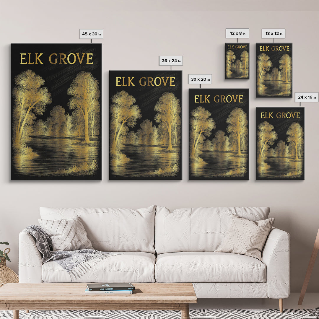 Elk Grove Travel Poster, Canvas Print, Dark Background Poster Art, Elk Grove City Art, Vintage City Art, Retro Travel Print, Retro Poster