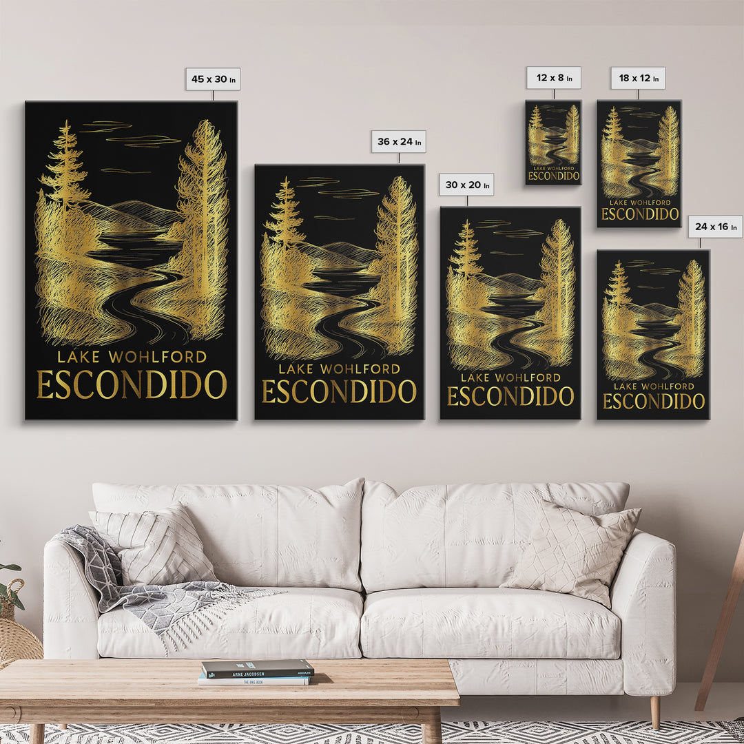 Escondido Travel Poster, Framed Canvas Print, Black And Gold Line Art, Escondido City Art, Travel Poster Art, Fine Art Print, Art Print