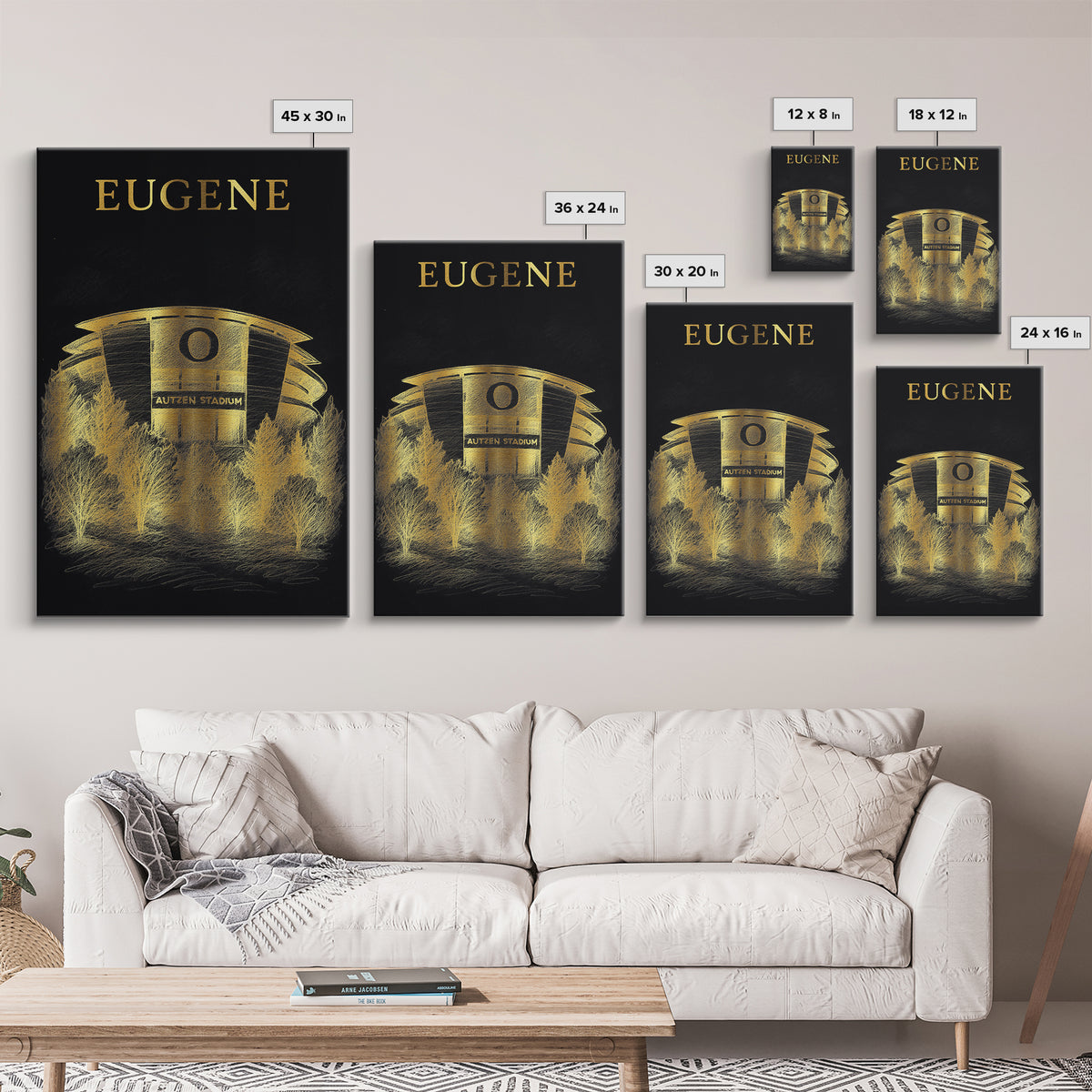 Eugene Oregon Travel Poster, Canvas Print, Elegant Gold City Art, Eugene Art Print, Travel Poster Set, Vintage Travel Art, Travel Wall Art