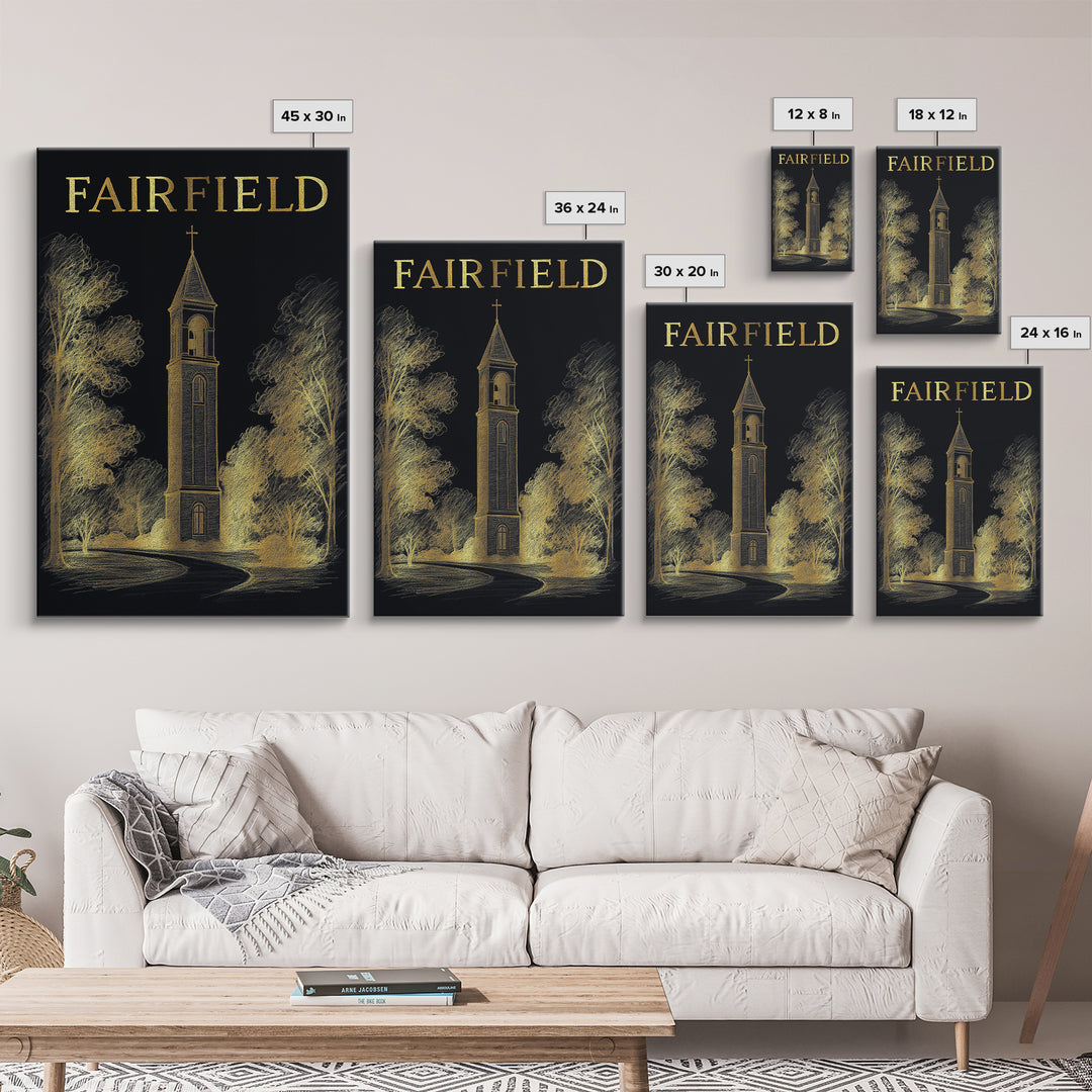Fairfield California Travel Poster, Canvas Print, Gold Sketch Wall Art, Fairfield Wall Art, Travel Print, Travel Art Print, Wall Decor