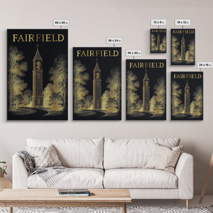 Fairfield California Travel Poster, Canvas Print, Gold Sketch Wall Art, Fairfield Wall Art, Travel Print, Travel Art Print, Wall Decor