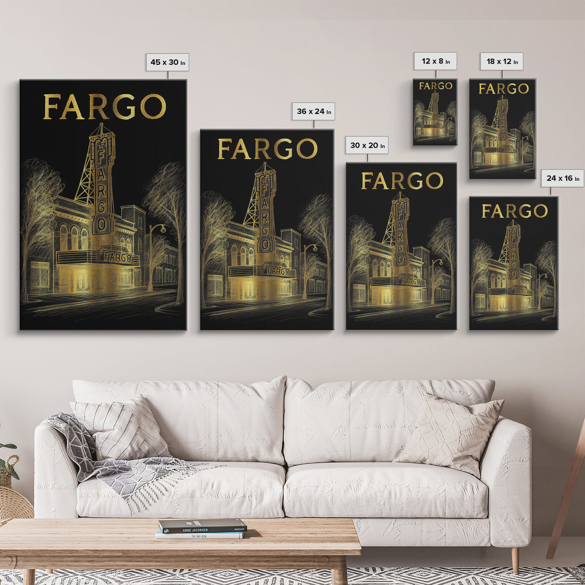 Fargo North Dakota Travel Poster, Canvas Print, Black And Gold Line Art, Fargo Wall Art, Wall Decor, Travel Poster Set, City Art Print