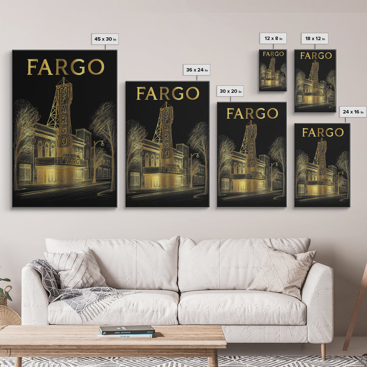 Fargo North Dakota Travel Poster, Canvas Print, Black And Gold Line Art, Fargo Wall Art, Wall Decor, Travel Poster Set, City Art Print