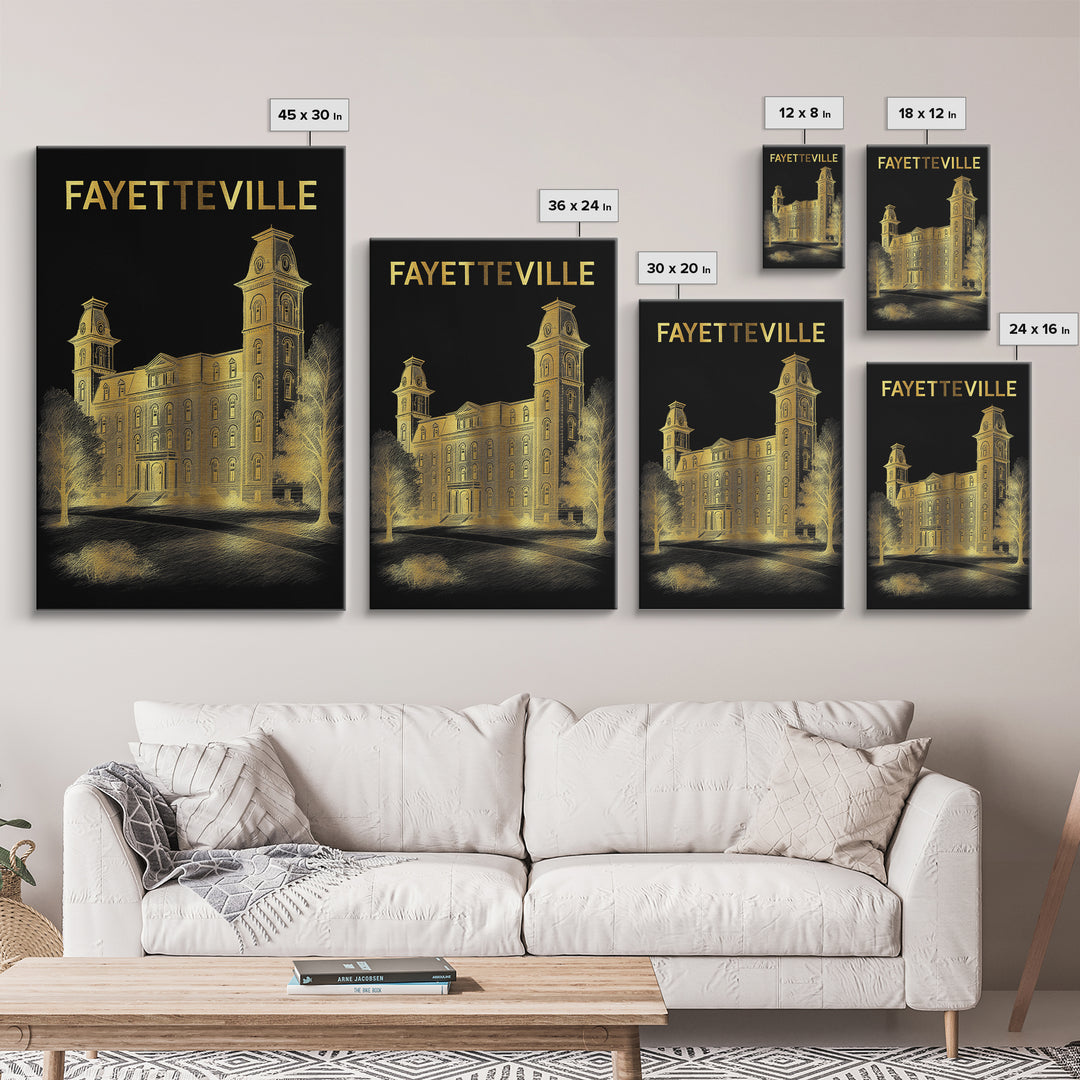 Fayetteville North Carolina Travel Poster, Canvas Print, Black And Gold Line Art, Fayetteville Poster Print, Travel Poster Set, Wall Art