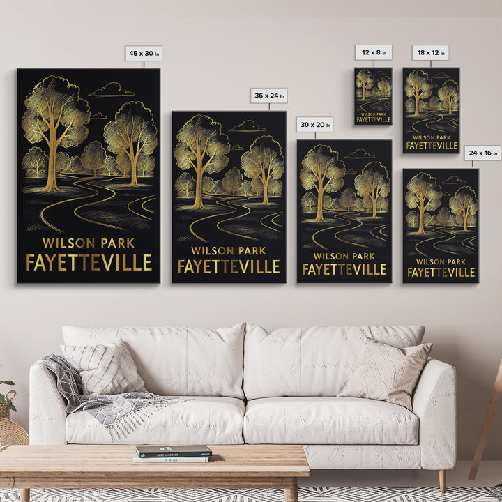 Fayetteville Travel Poster, Framed Canvas Print, Gold Sketch Wall Art, Fayetteville City Art, Fine Art Print, Vintage Travel Art
