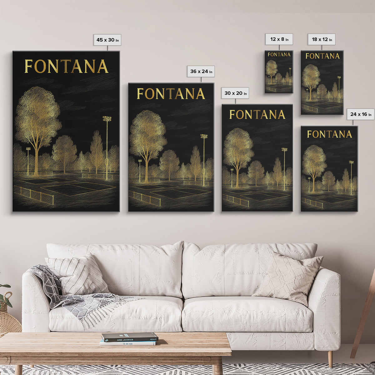 Fontana California Travel Poster, Canvas Print, Elegant Gold City Art, Fontana Poster Print, Wanderlust Decor, City Travel Prints, Design 1