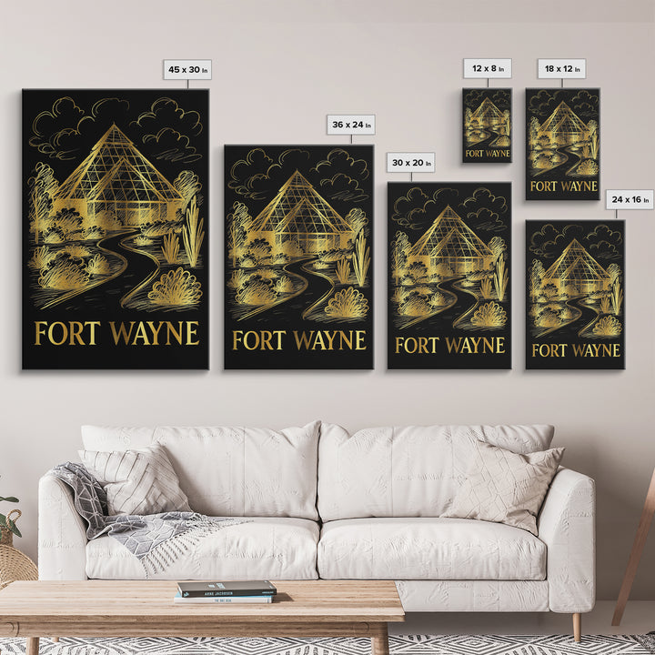 Fort Wayne Travel Poster, Framed Canvas Print, Dark Background Poster Art, Fort Wayne Poster Print, Vintage Travel Art, Retro Travel Print