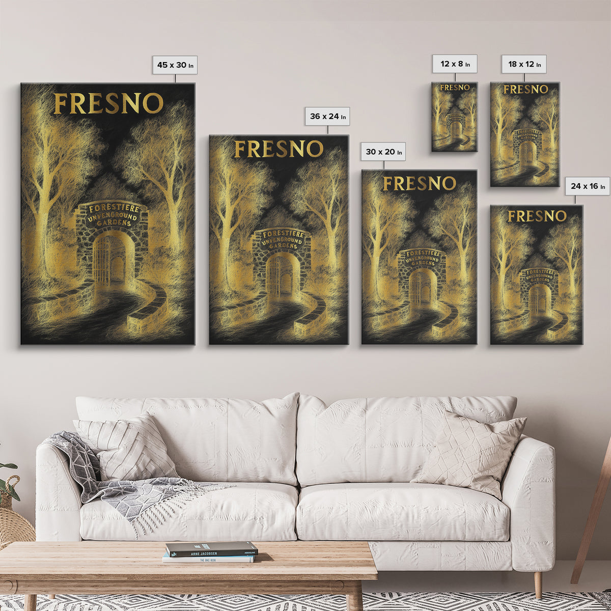 Fresno California Travel Poster, Canvas Print, Gold Sketch Wall Art, Fresno Wall Art, Travel Poster Art, City Art Print, Wall Art