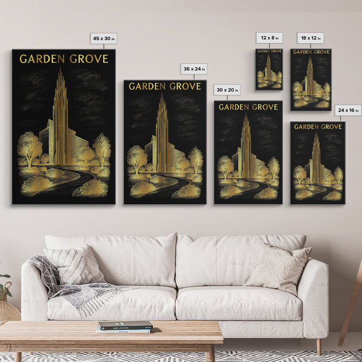 Garden Grove California Travel Poster, Canvas Print, Black And Gold Line Art, Garden Grove Art Print, Travel Art Print, City Travel Prints