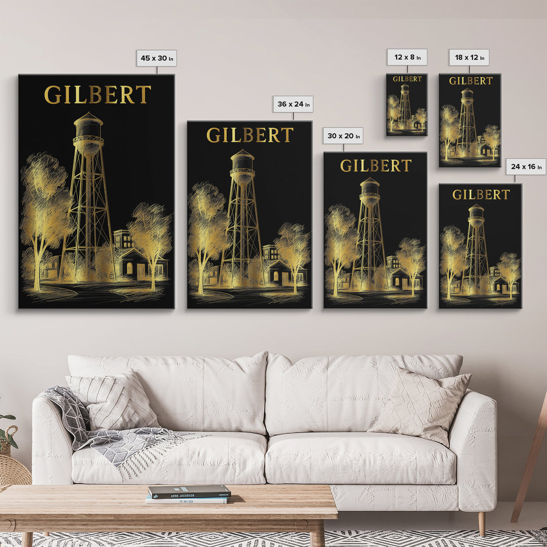 Gilbert Arizona Travel Poster, Canvas Print, Dark Background Poster Art, Gilbert Wall Art, Wall Decor, Travel Art Print, Travel Poster Set