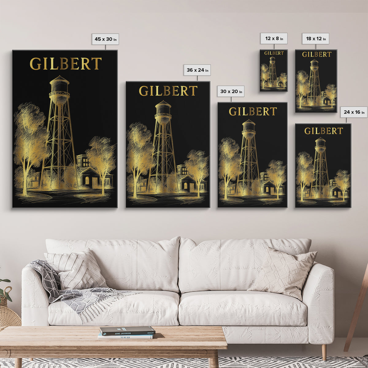 Gilbert Arizona Travel Poster, Canvas Print, Dark Background Poster Art, Gilbert Wall Art, Wall Decor, Travel Art Print, Travel Poster Set