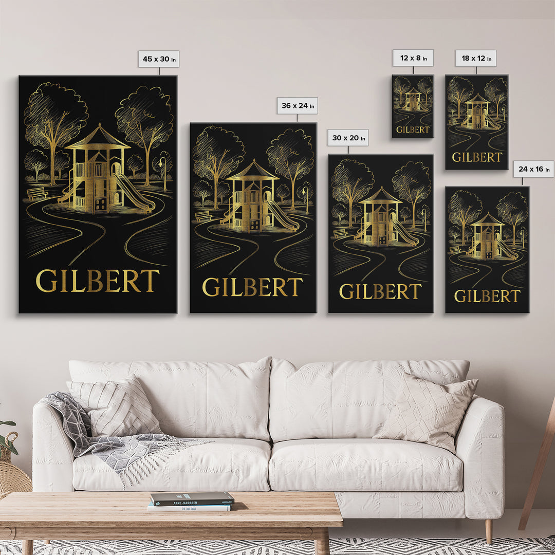 Gilbert Travel Poster, Framed Canvas Print, Gold Sketch Wall Art, Gilbert City Art, Travel Art Print, Eclectic Wall Decor, Fine Art Print