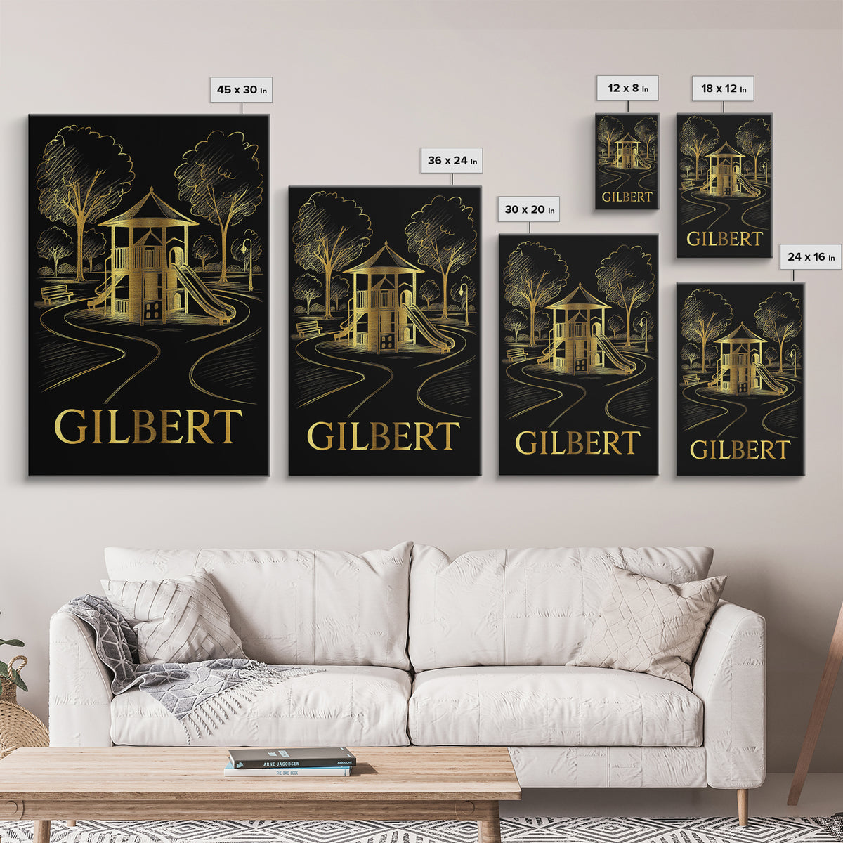 Gilbert Travel Poster, Framed Canvas Print, Gold Sketch Wall Art, Gilbert City Art, Travel Art Print, Eclectic Wall Decor, Fine Art Print