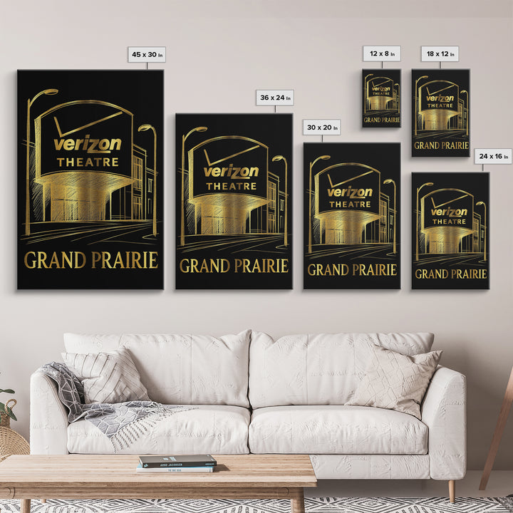 Grand Prairie Travel Poster, Canvas Print, Black And Gold Line Art, Grand Prairie Poster Print, Watercolor Urban Skyline, Travel Print