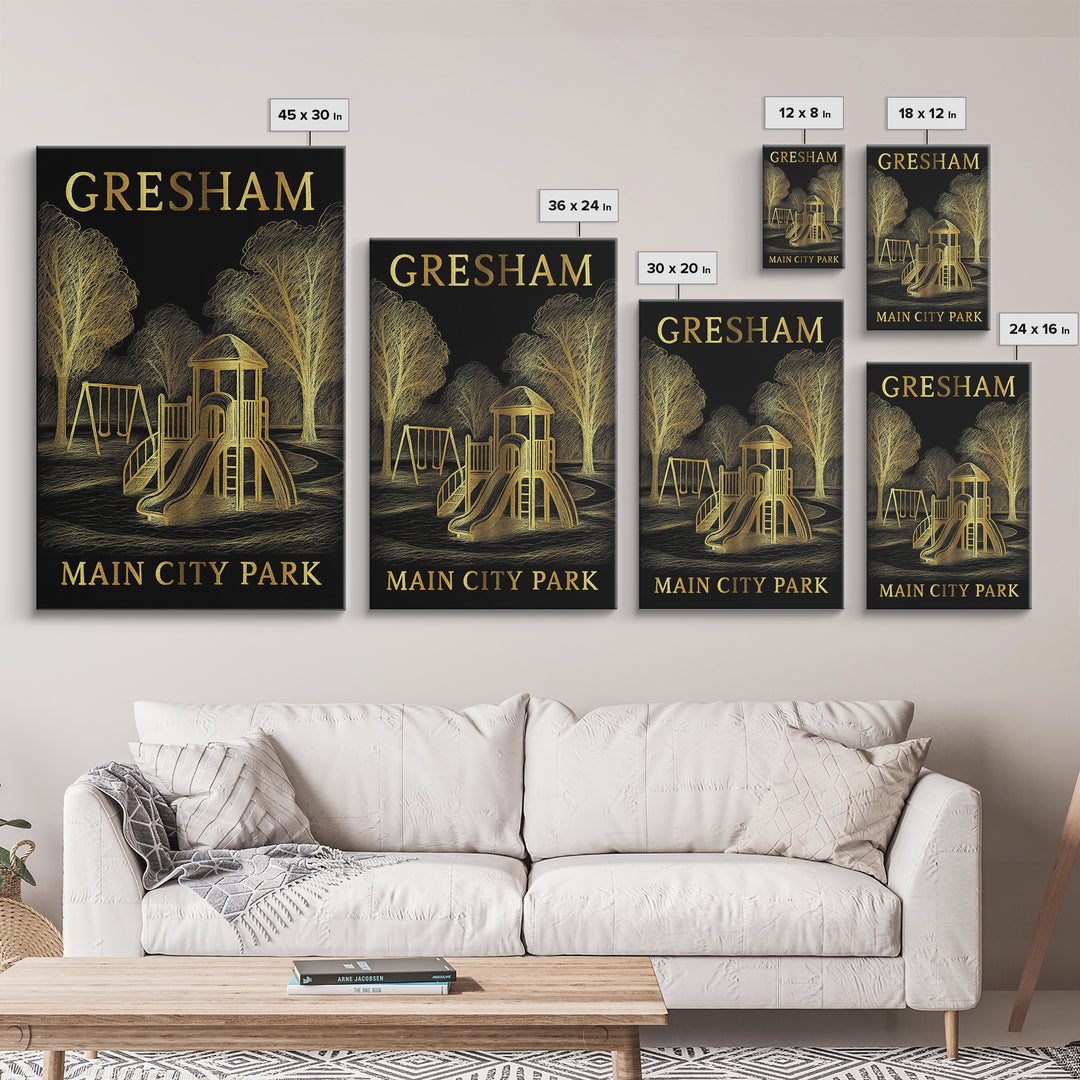 Gresham Oregon Travel Poster, Canvas Print, Dark Background Poster Art, Gresham City Art, Vintage Travel Print, Wall Art, Wall Art