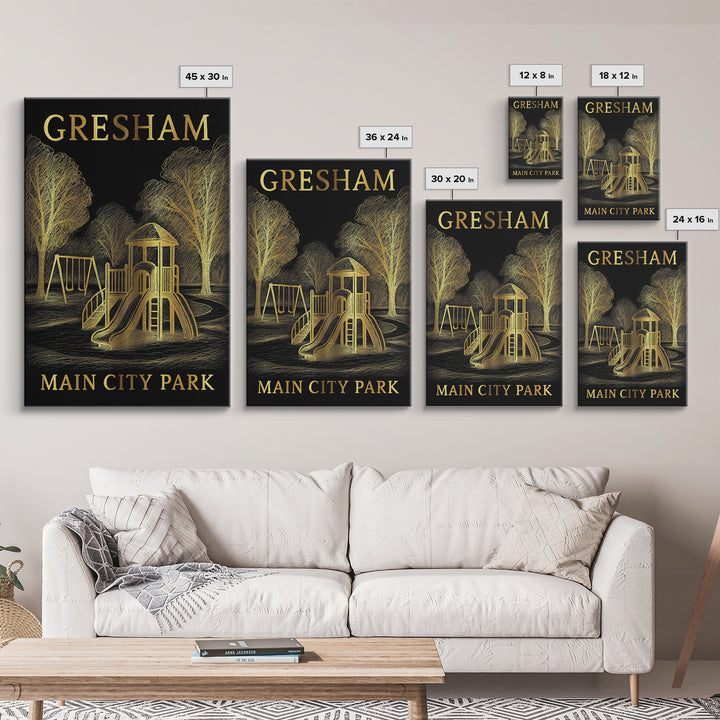 Gresham Oregon Travel Poster, Canvas Print, Dark Background Poster Art, Gresham City Art, Vintage Travel Print, Wall Art, Wall Art