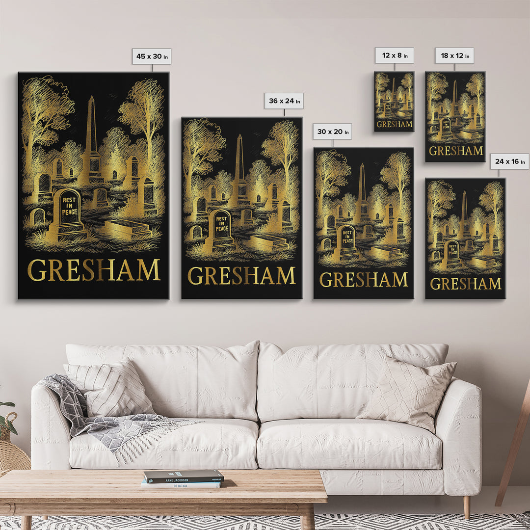 Gresham Travel Poster, Canvas Print, Dark Background Poster Art, Gresham Art Print, Vintage Travel Print, Living Room Wall Art