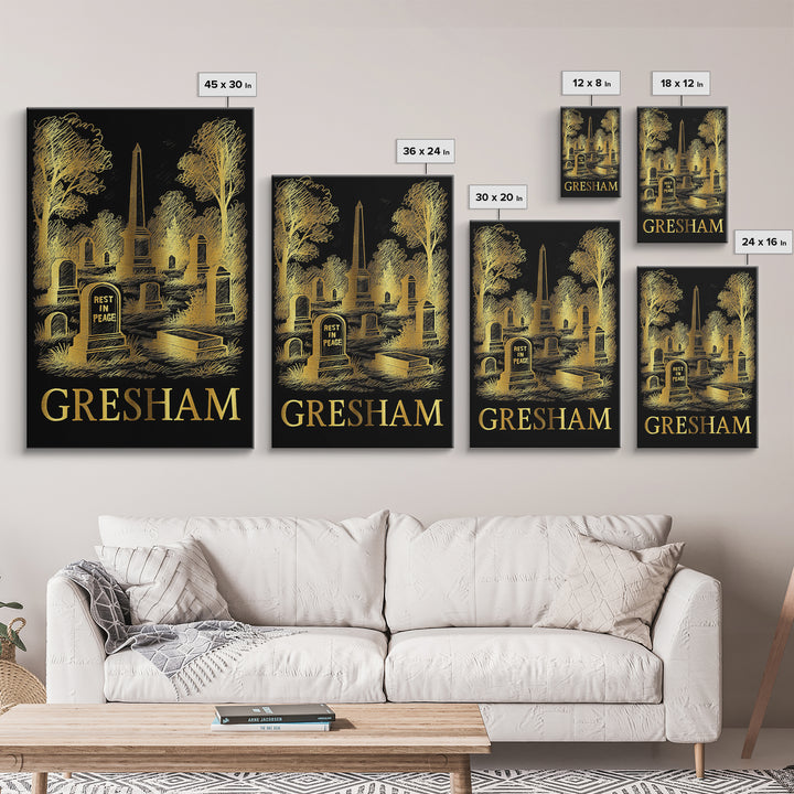 Gresham Travel Poster, Canvas Print, Dark Background Poster Art, Gresham Art Print, Vintage Travel Print, Living Room Wall Art