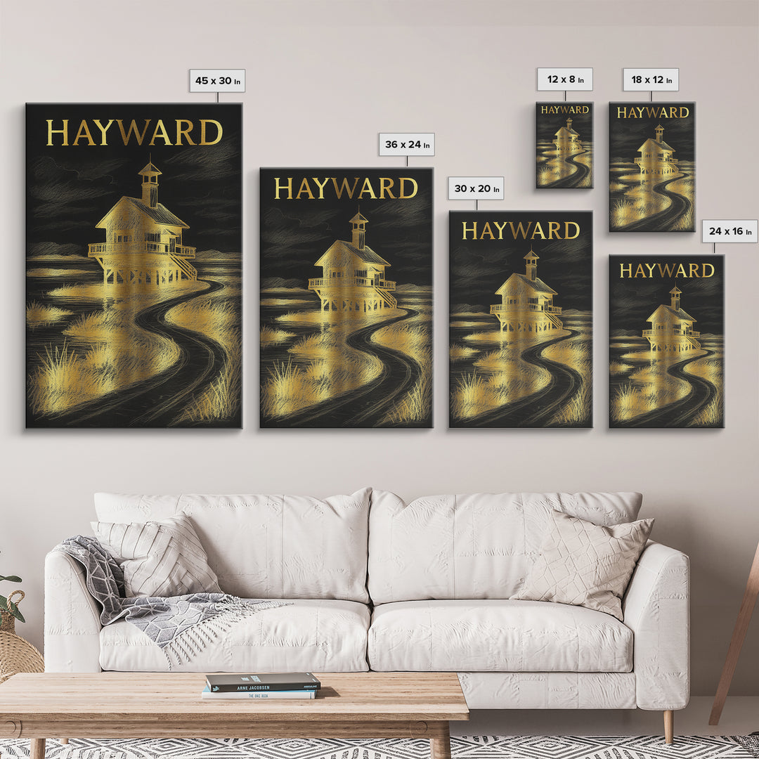 Hayward California Travel Poster, Canvas Print, Elegant Gold City Art, Hayward Art Print, Gift For Travelers, Travel Wall Art, Landscape Art