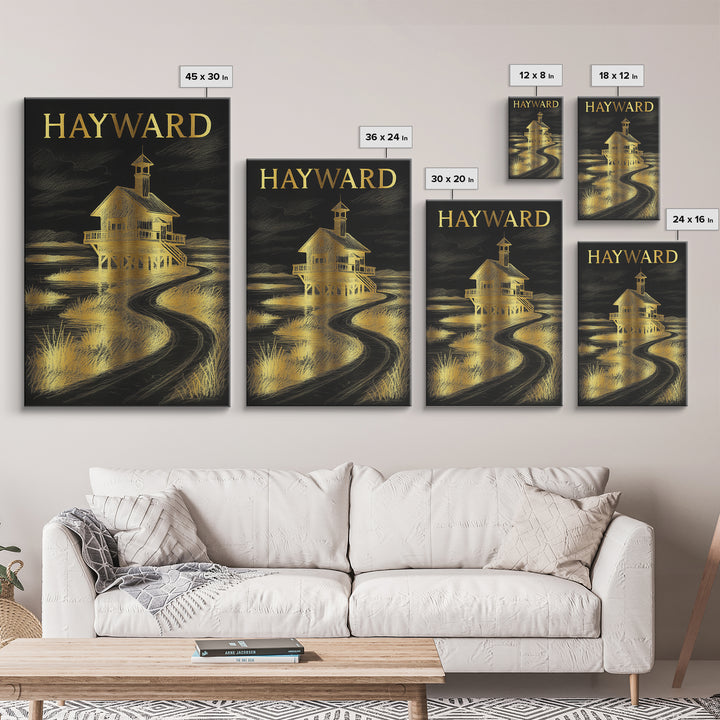 Hayward California Travel Poster, Canvas Print, Elegant Gold City Art, Hayward Art Print, Gift For Travelers, Travel Wall Art, Landscape Art