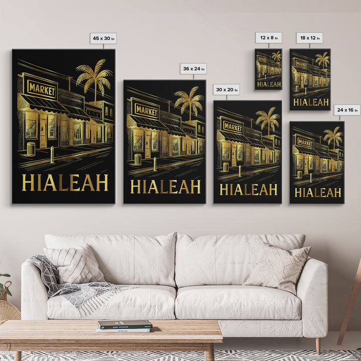 Hialeah Travel Poster, Framed Canvas Print, Elegant Gold City Art, Hialeah Poster Print, Travel Poster Set, Gift For Travelers