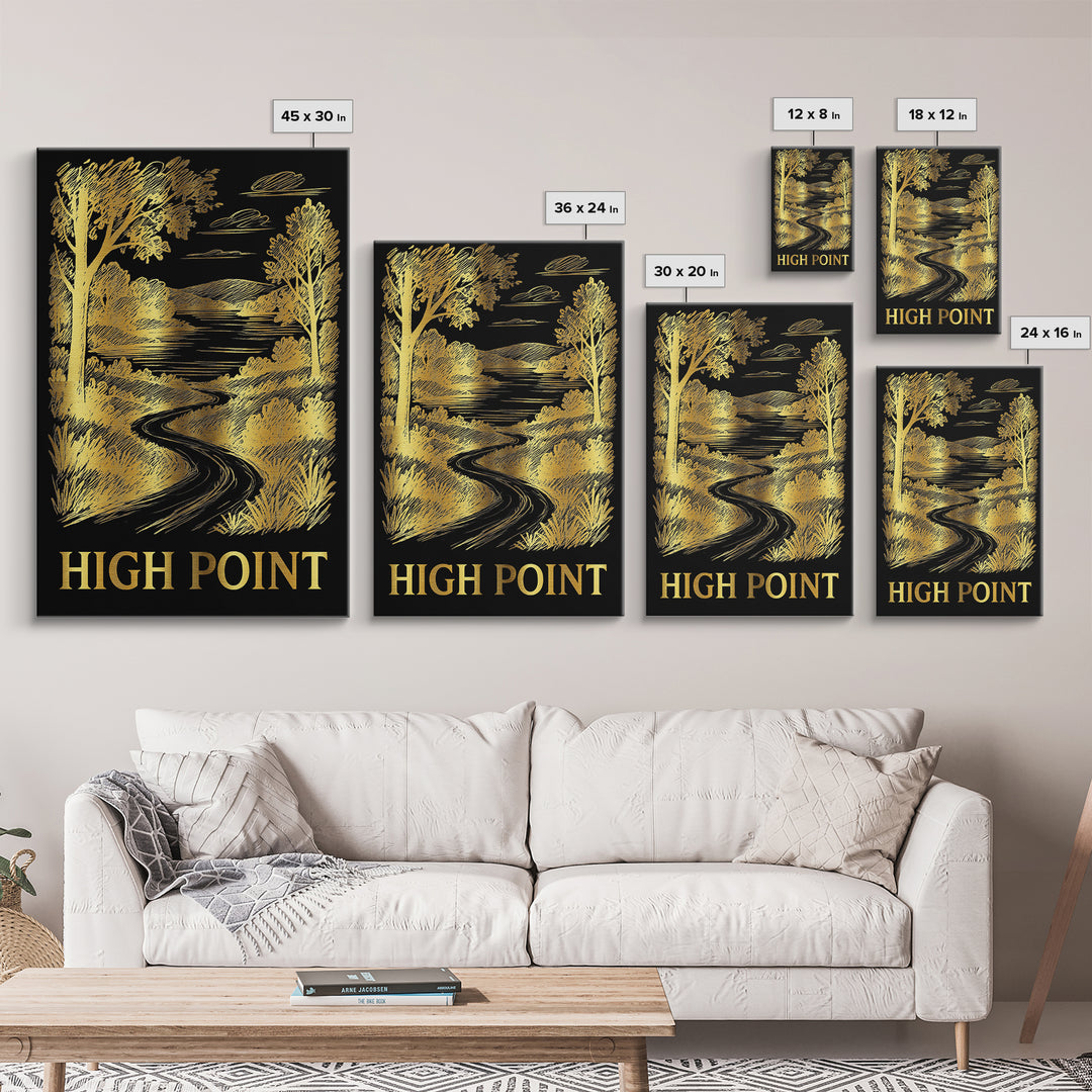 Hight Point Travel Poster, Canvas Print, Elegant Gold City Art, Hight Point City Art, Vintage City Art, Retro Travel Print, Poster Art