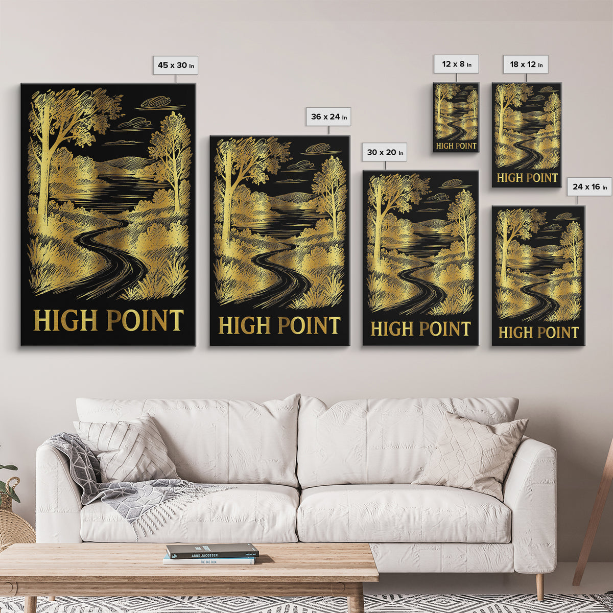 Hight Point Travel Poster, Canvas Print, Elegant Gold City Art, Hight Point City Art, Vintage City Art, Retro Travel Print, Poster Art