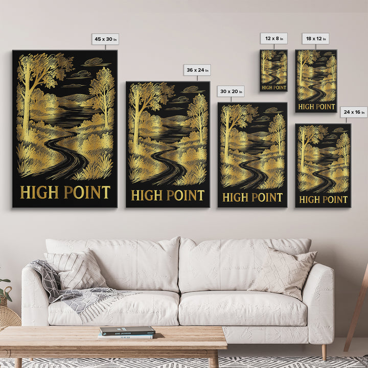 Hight Point Travel Poster, Canvas Print, Elegant Gold City Art, Hight Point City Art, Vintage City Art, Retro Travel Print, Poster Art