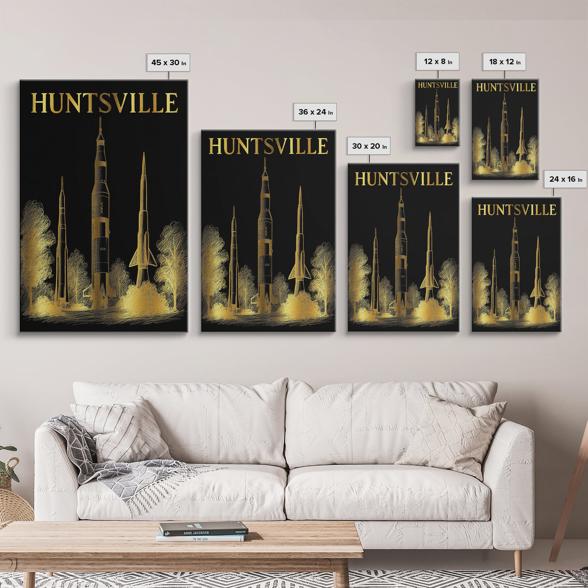 Huntsville Alabama Travel Poster, Canvas Print, Black And Gold Line Art, Huntsville Wall Art, Wall Decor, Mid Century Wall Art, Wall Art