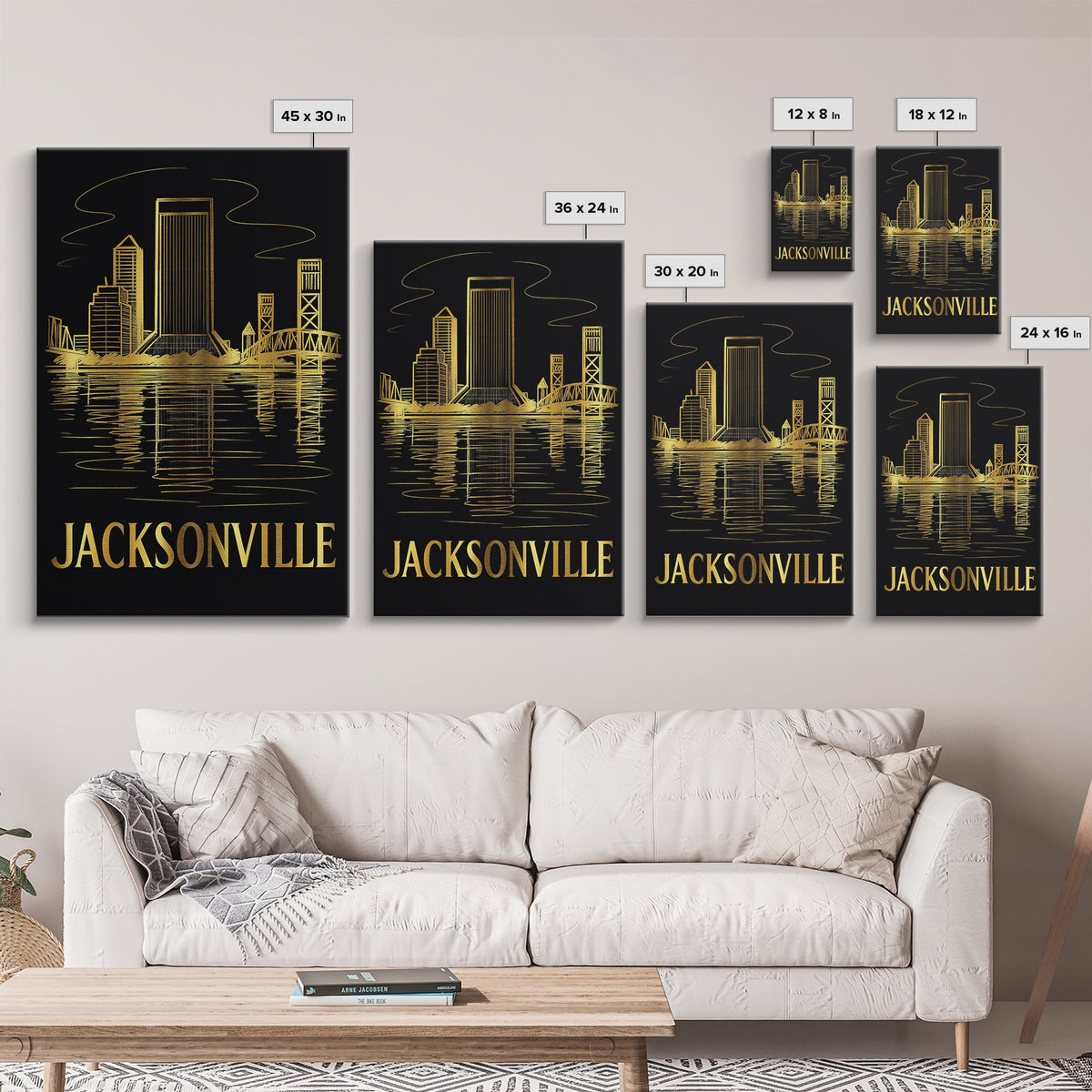 Jacksonville Travel Poster, Canvas Print, Elegant Gold City Art, Jacksonville Wall Art, Gift For Travelers, Wanderlust Decor, Wall Art