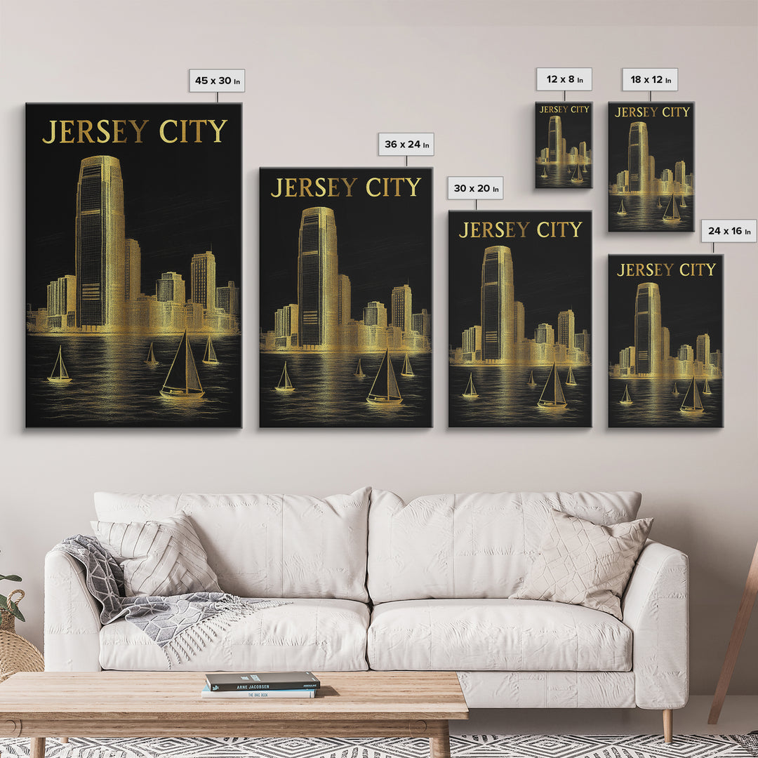 Jersey City New Jersey Travel Poster, Canvas Print, Dark Background Poster Art, Jersey City Travel Art, Fine Art Print, City Travel Prints