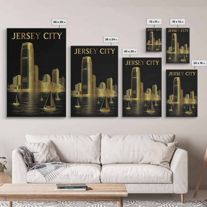 Jersey City New Jersey Travel Poster, Canvas Print, Dark Background Poster Art, Jersey City Travel Art, Fine Art Print, City Travel Prints