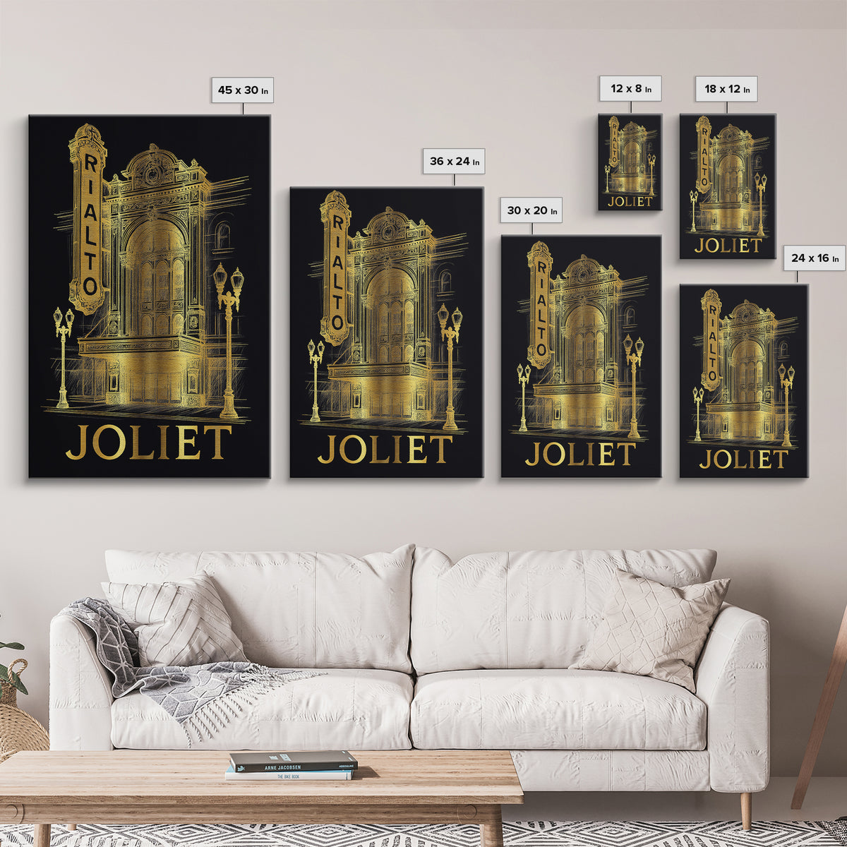 Joliet Travel Poster, Framed Canvas Print, Dark Background Poster Art, Joliet Poster Print, Vintage City Poster, Vintage Travel Art