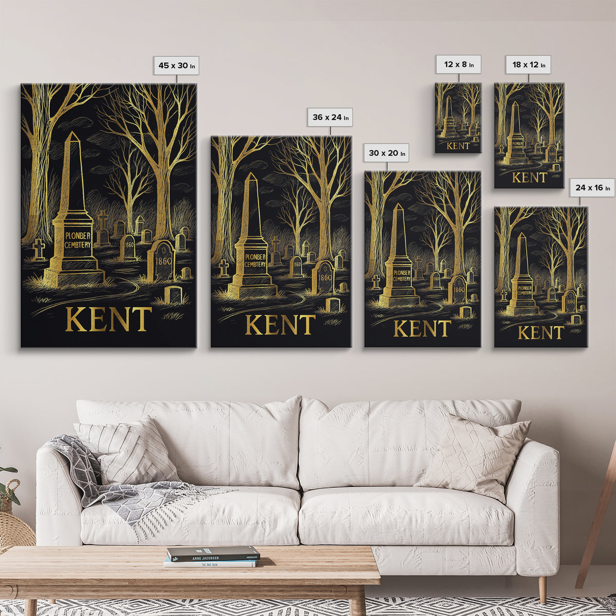 Kent Travel Poster, Framed Canvas Print, Elegant Gold City Art, Kent City Art, Travel Poster Art, Vintage Travel Art, City Illustration