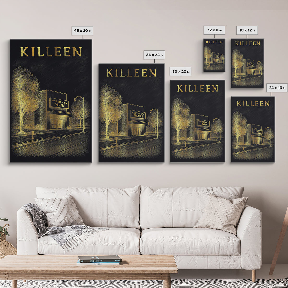 Killeen Texas Travel Poster, Canvas Print, Black And Gold Line Art, Killeen Travel Art, Vintage City Art, Gift For Travelers, Design 1