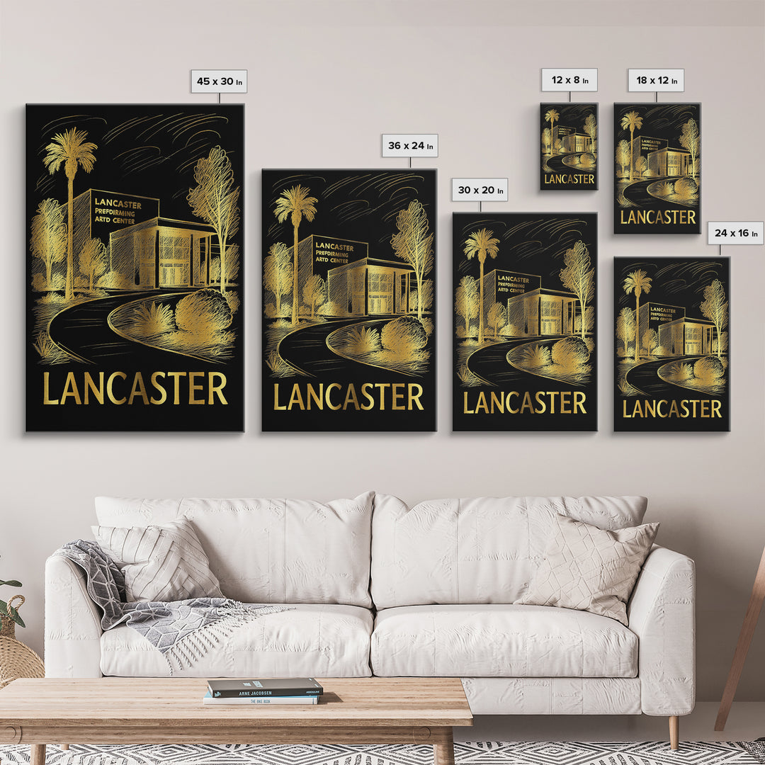 Lancaster Travel Poster, Framed Canvas Print, Dark Background Poster Art, Lancaster Travel Art, Mid Century Wall Art, Eclectic Wall Decor