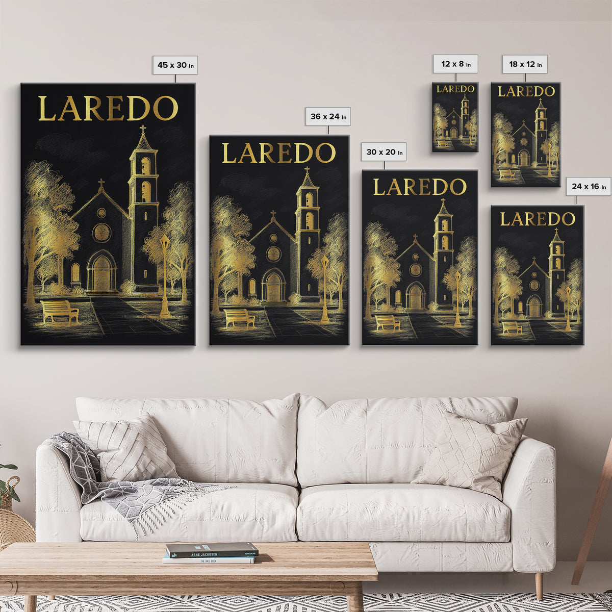 Laredo Texas Travel Poster, Canvas Print, Black And Gold Line Art, Laredo City Art, Watercolor Skyline Art, Fine Art Print, Travel Posters