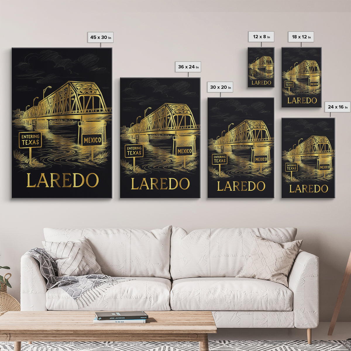 Laredo Travel Poster, Framed Canvas Print, Dark Background Poster Art, Laredo City Art, Eclectic Wall Decor, Modern Wall Decor