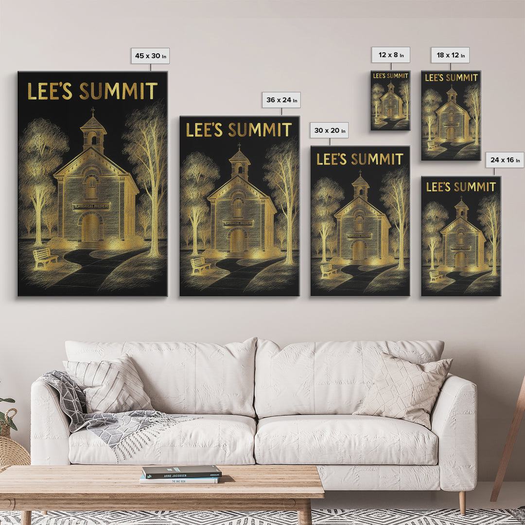 Lees Summit Missouri Travel Poster, Canvas Print, Black And Gold Line Art, Lees Summit Travel Art, Mid Century Wall Art, Eclectic Wall Decor
