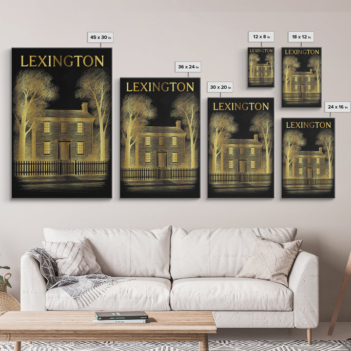 Lexington Kentucky Travel Poster, Framed Canvas Print, Dark Background Poster Art, Lexington City Art, Home Office Decor, Retro Travel Print