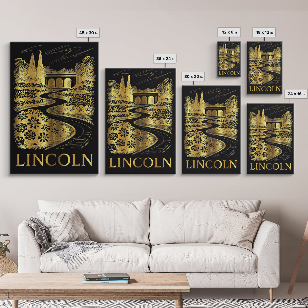 Lincoln Travel Poster, Canvas Print, Elegant Gold City Art, Lincoln City Art, Vintage City Poster, Gift For Travelers, Vintage City Art